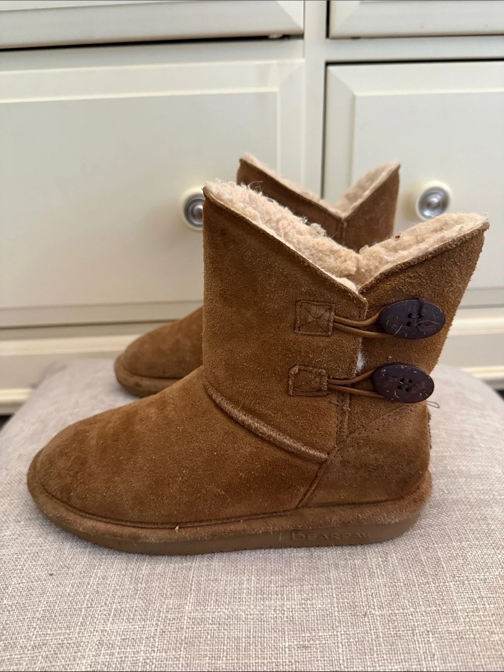 BearPaw Kids Brown Suede Button Short Boots